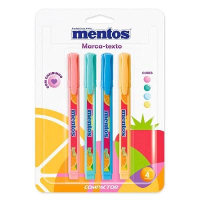 Kit Caneta Esferográfica e Marca Texto Mentos Jet Lux + Destaq 4 Cores Pastel Rosa