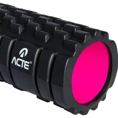 Rolo de Liberação Miofascial T141-R Massagem Superfície Rígida Texturizada Preto e Rosa Acte Sports