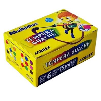 Tinta Acrilex Tempera Guache 6 Cores 15ml 6 Potes Branco Vermelho Amarelo Verde Azul Preto