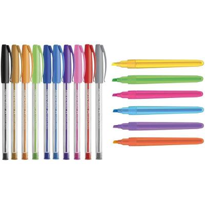 Kit de Canetas e Marca-Textos Outras Marcas Trilux com 10 Cores + 6 Neon Lumini Lite 10 Canetas Roxo