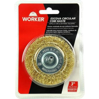 Escova de Aço Circular com Haste 3 Latonada para Remover Óxido e Polir 0,3mm Worker