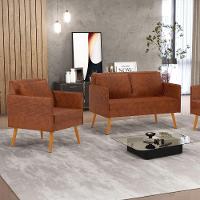 Kit 01 Namoradeira 02 Lugares E 01 Poltrona Mari Corano Nozes Pés Palito Castanho - D'rossi - 8