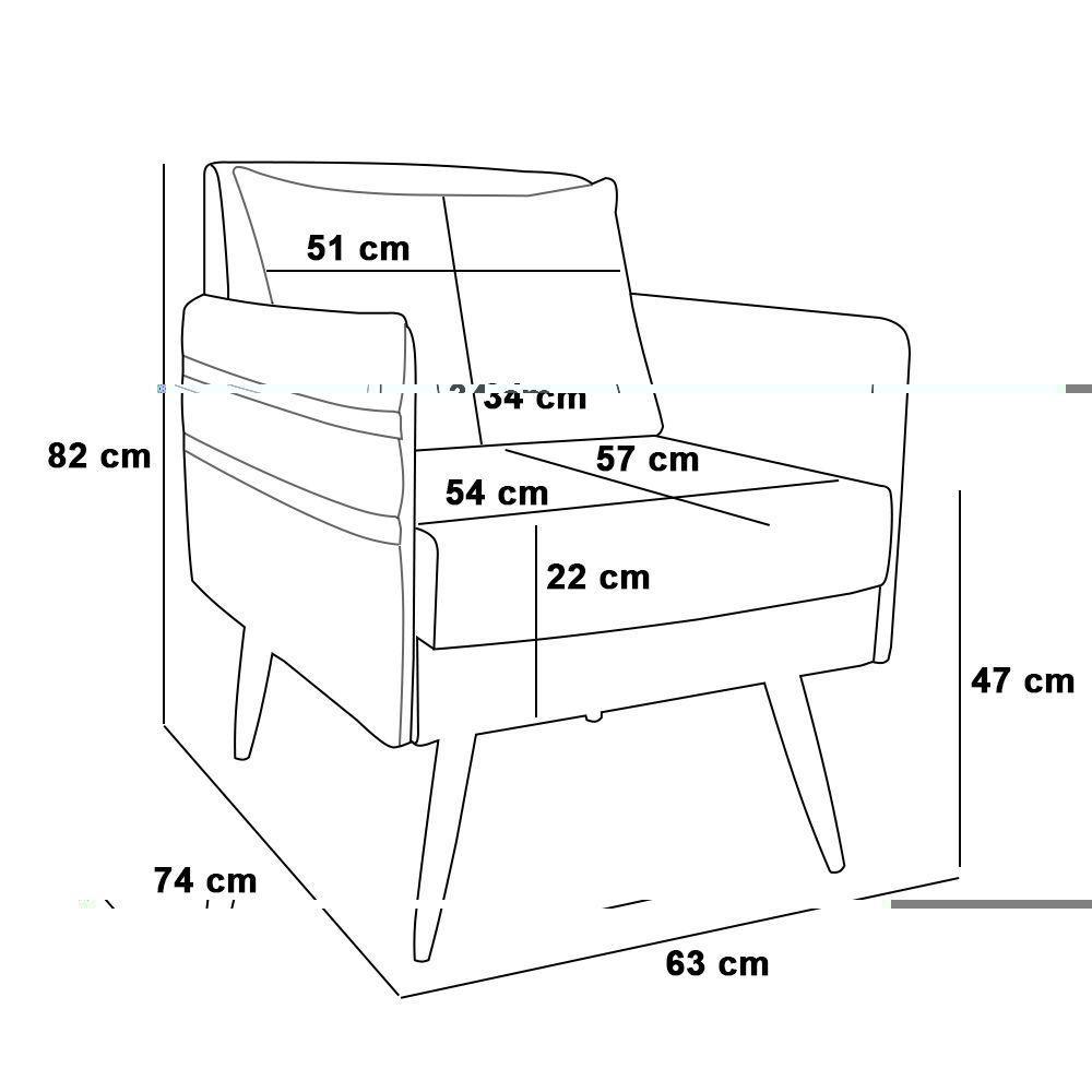 Kit 01 Namoradeira 02 Lugares E 01 Poltrona Mari Linho Pés Palito Castanho - D'rossi Cor A19 Bege - 2