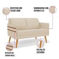 Kit 01 Namoradeira 02 Lugares E 01 Poltrona Mari Linho Pés Palito Castanho - D'rossi Cor A19 Bege - 5