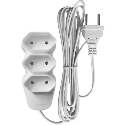 Extensão Elétrica Liege 3 Tomadas 2P 10A 3M Bivolt Branco Liege Cosmetics