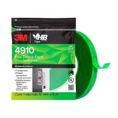 Fita Dupla Face VHB 4910 Adesao em Metais Vidros e Plasticos Transparente 3M 12MM X 5M