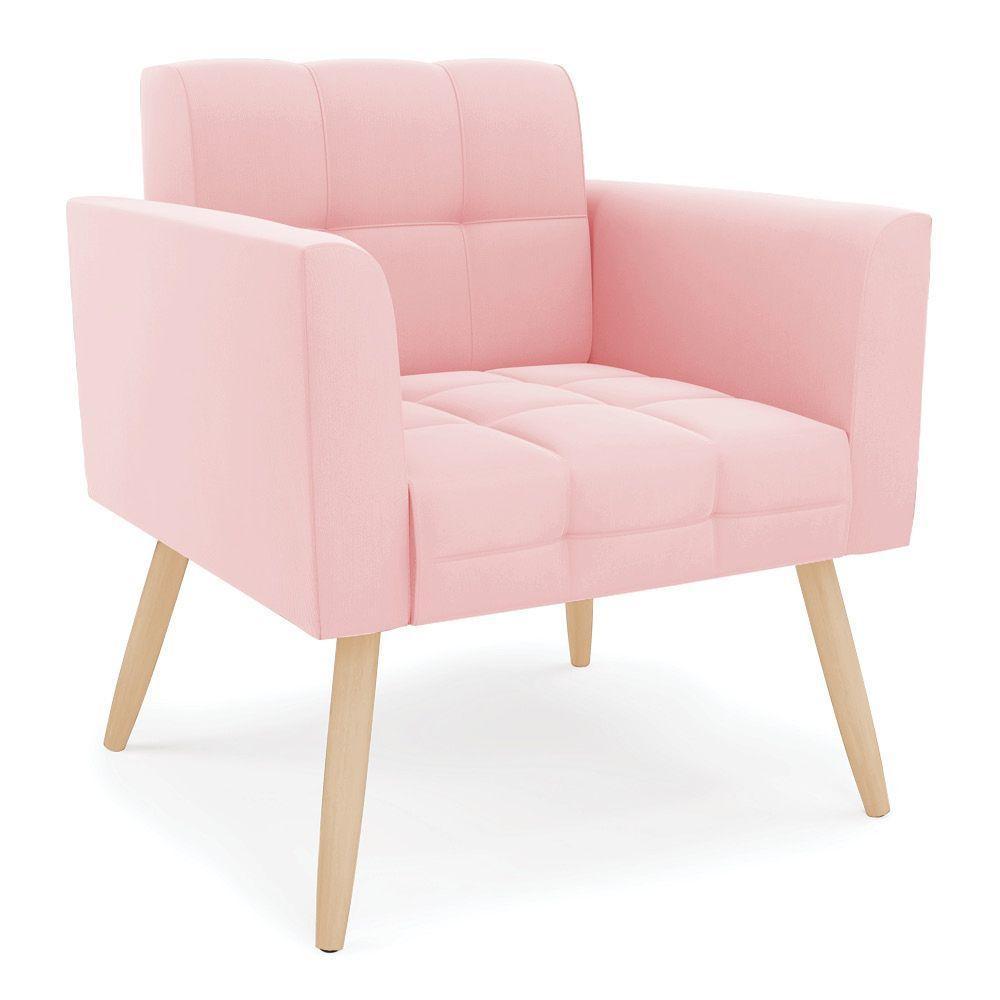 Kit 1 Sofá Namoradeira E 2 Poltronas Elisa Suede Rosa Bebê Pés Palito Natural - D'rossi - 8
