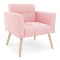 Kit 1 Sofá Namoradeira E 2 Poltronas Elisa Suede Rosa Bebê Pés Palito Natural - D'rossi - 8