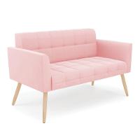 Kit 1 Sofá Namoradeira E 2 Poltronas Elisa Suede Pés Palito  - D'rossi Cor Rosa Bebê - 7
