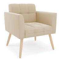 Kit 1 Sofá Namoradeira E 2 Poltronas Elisa Suede Bege Pés Palito Natural - D'rossi - 3