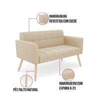 Kit 1 Sofá Namoradeira E 2 Poltronas Elisa Suede Bege Pés Palito Natural - D'rossi - 6