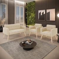 Kit 1 Sofá Namoradeira E 2 Poltronas Elisa Suede Bege Pés Palito Natural - D'rossi - 7