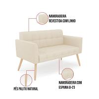 Kit 1 Sofá Namoradeira E 2 Poltronas Elisa Linho Pés Palito Natural - D'rossi Cor A19 Bege - 2