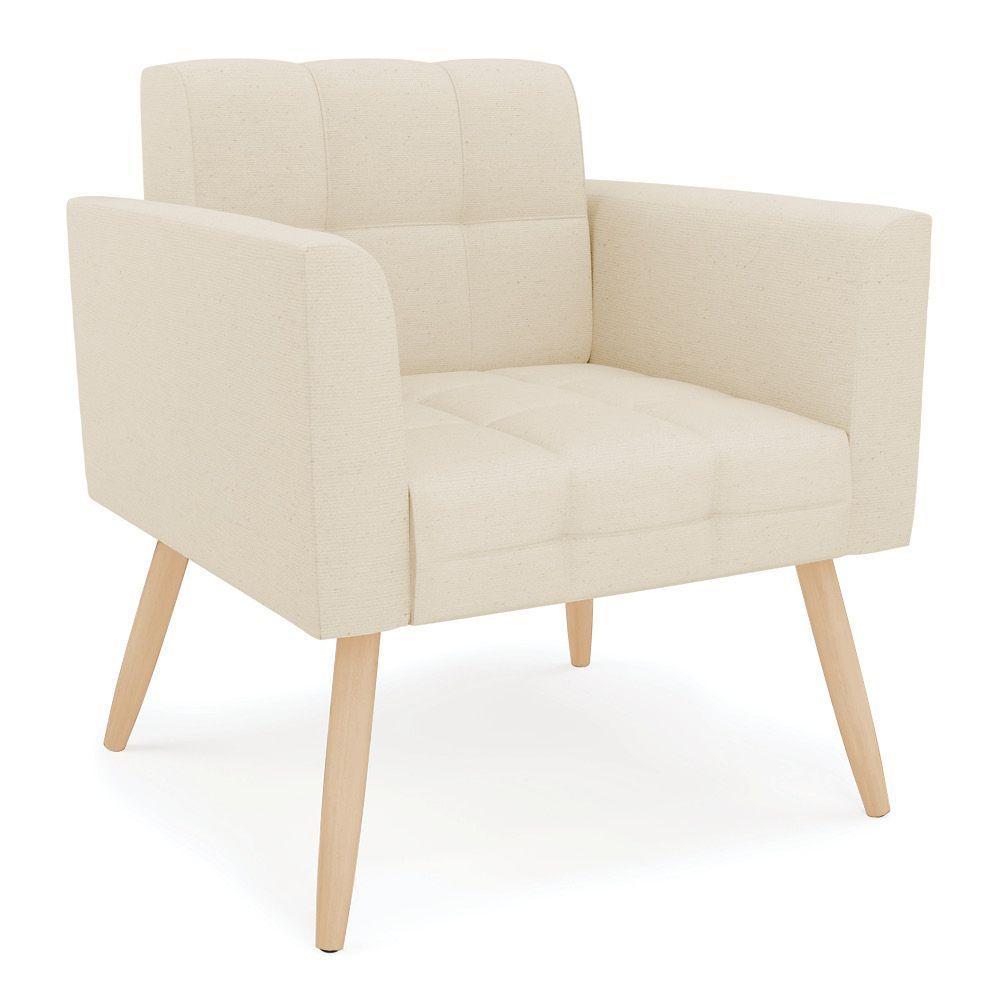 Kit 1 Sofá Namoradeira E 2 Poltronas Elisa Linho Bege A19 Pés Palito Natural - D'rossi - 5