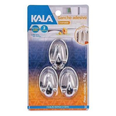 Gancho Adesivo ABS Cromado 0,7kg Fixação Adesiva Forte Multiuso Inox Kala 3 PEÇAS