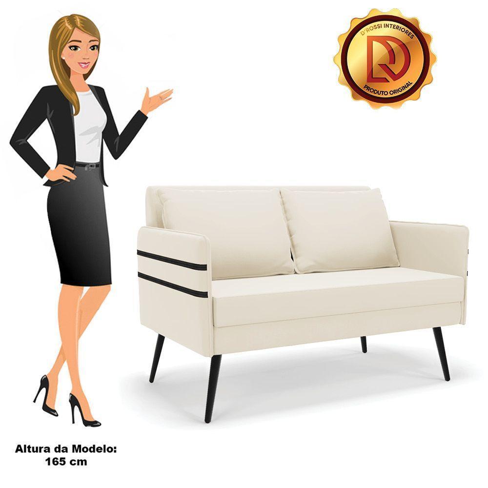 Namoradeira 02 Lugares Mari Veludo Pés Palito De Ferro - D'rossi Cor Bege - 3