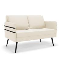 Namoradeira 02 Lugares Mari Veludo Pés Palito De Ferro - D'rossi Cor Bege - 1