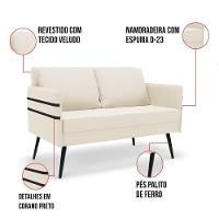 Namoradeira 02 Lugares Mari Veludo Pés Palito De Ferro - D'rossi Cor Bege - 7