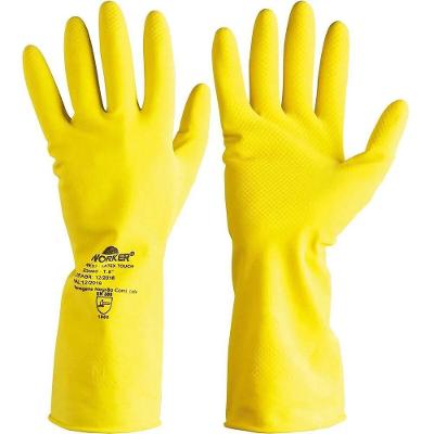 Luva de Látex Touch WK37 Antiderrapante Flocada Amarela P para Limpeza e Manutenção Worker