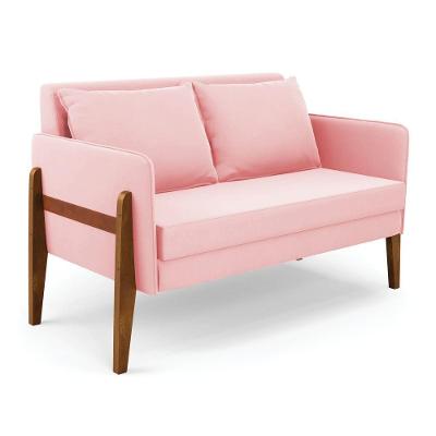 Namoradeira 2 Lugares Lana Suede Rosa Bebê Base De Madeira - D'rossi