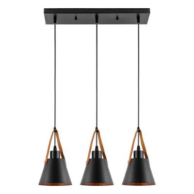 Luminária Pendente Giato Triplo com Design Clássico Preto Kala 510CM