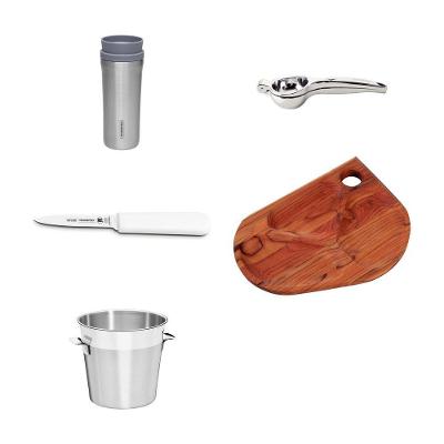Kit Caipirinha Premium com Copo Térmico Espremedor Tábua e Balde em Aço Inox para Bebidas Inox