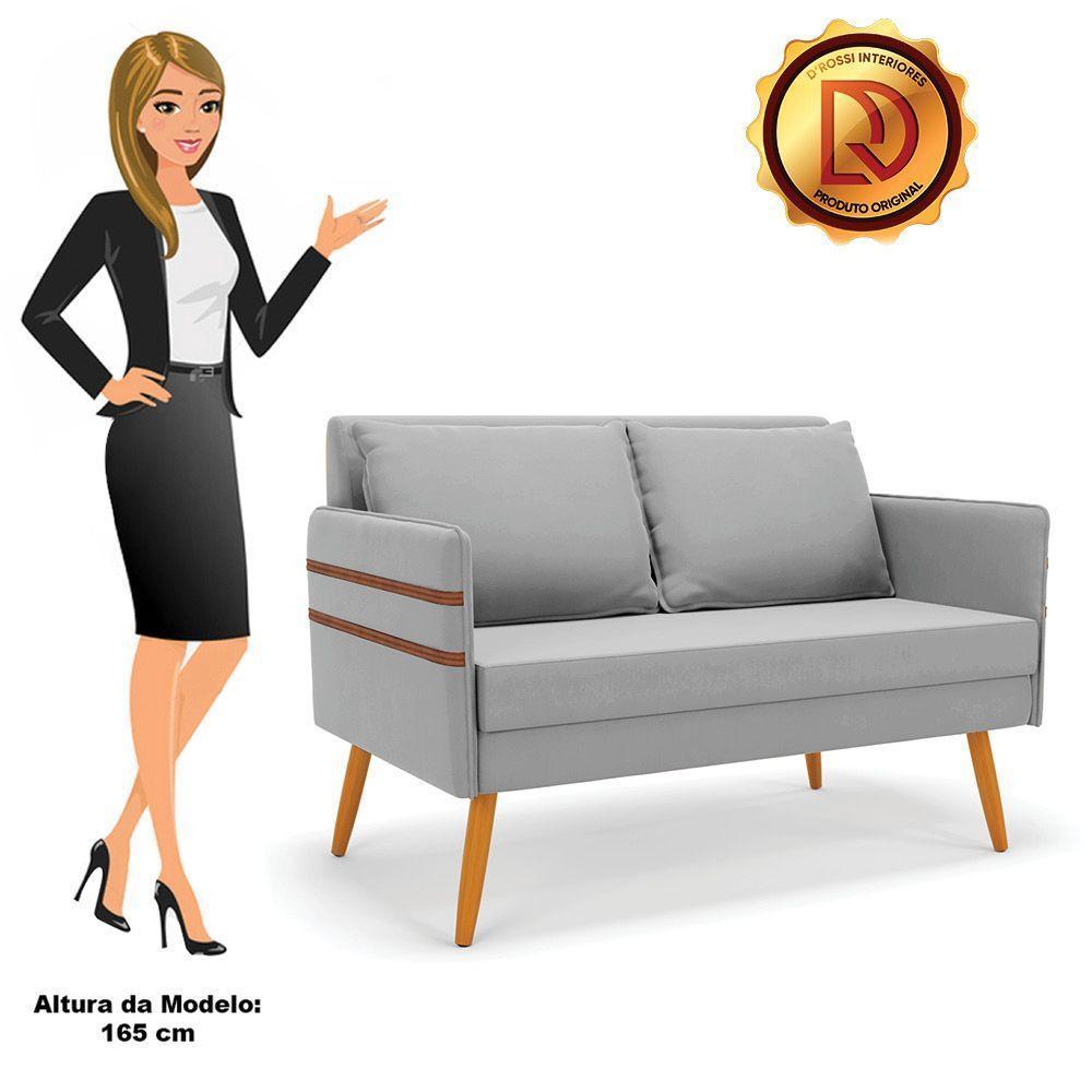 Namoradeira 02 Lugares Mari Suede Pés Palito Castanho D'rossi Cor Cinza - 3