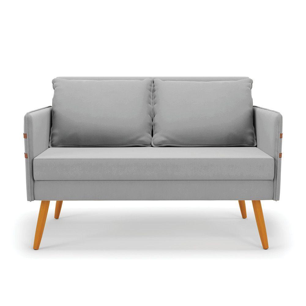 Namoradeira 02 Lugares Mari Suede Pés Palito Castanho D'rossi Cor Cinza - 7