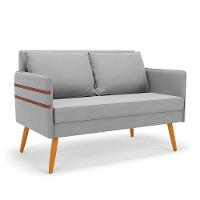 Namoradeira 02 Lugares Mari Suede Pés Palito Castanho D'rossi Cor Cinza - 1