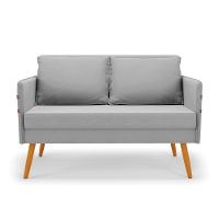 Namoradeira 02 Lugares Mari Suede Pés Palito Castanho D'rossi Cor Cinza - 7