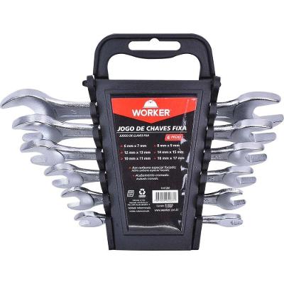 Jogo de Chave Fixa 141500 com Medidas 6 a 17mm Acabamento Cromado Worker 6 Peças