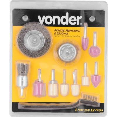 Jogo de Pontas Montadas e Escovas 1250120000 para Retificar com 12 Peças Bivolt Vonder