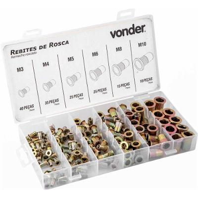 Jogo de Rebites de Rosca 3581003010 Fixação em Chapas Finas Acabamento Zincado Cinza Vonder