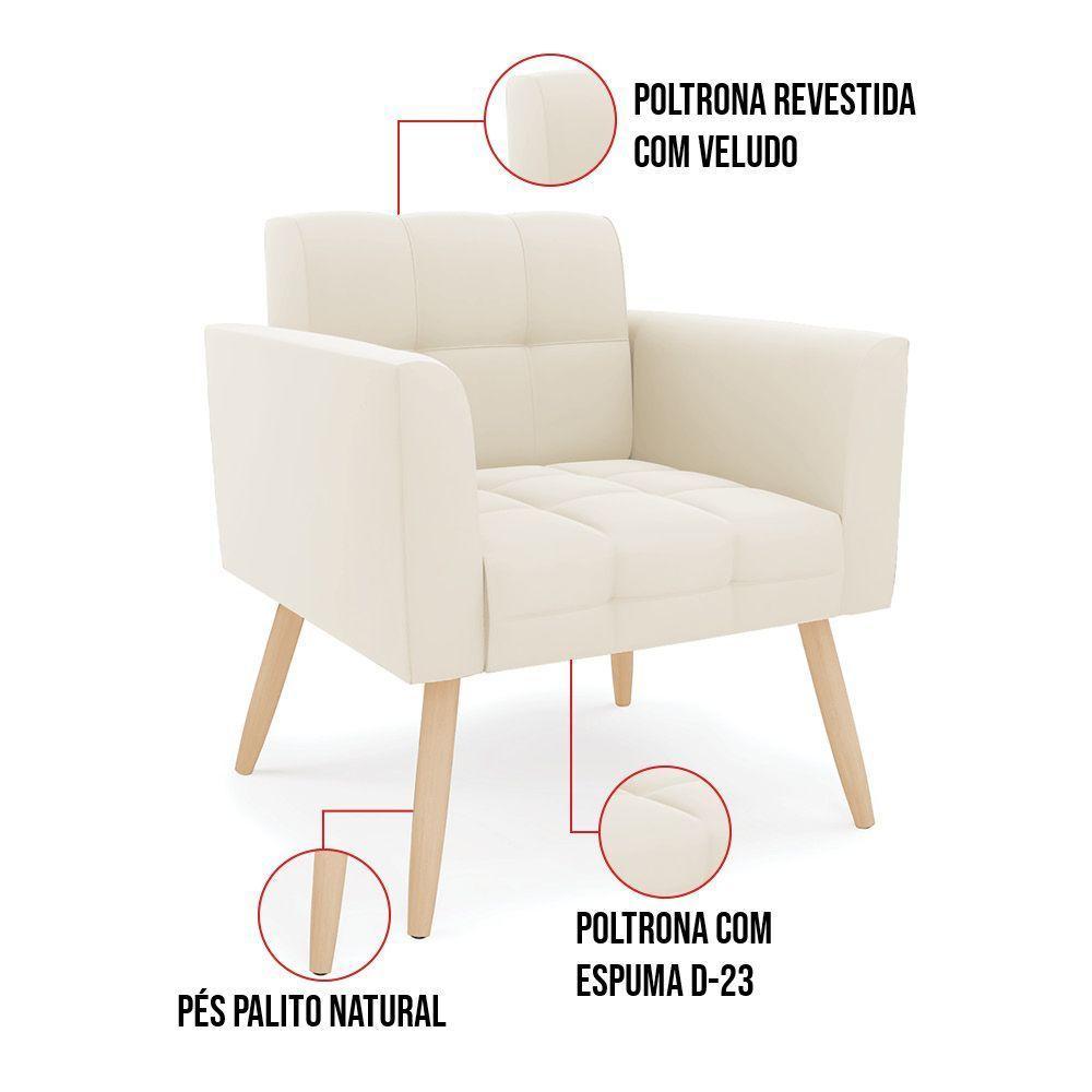 Kit 1 Sofá Namoradeira E 1 Poltrona Elisa Veludo Pés Palito  - D'rossi Cor Bege - 5