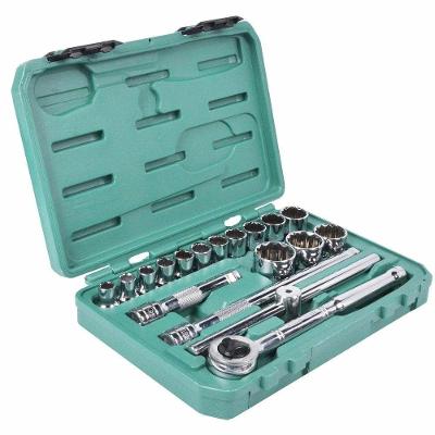 Jogo de Soquetes Estriados 1-2 10A 32mm 18 Peças com Catraca e Maleta Sata