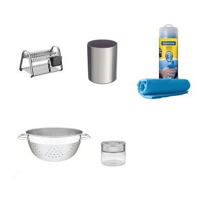 Kit Organização para Cozinha com Escorredor Lixeira Potes e Utensílios Aço Inox Vidro Inox