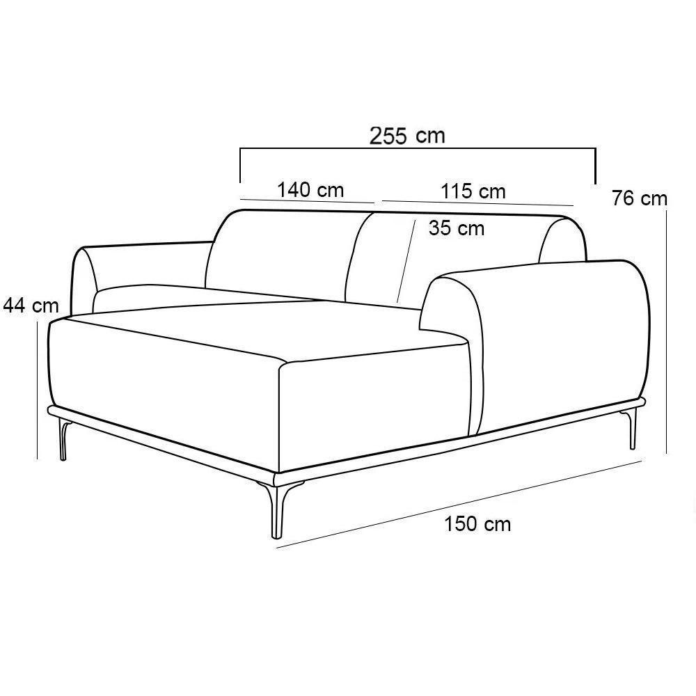 Sofá 4 Lugares Com Chaise De Estar Molino 255cm Bege C-107 - 4