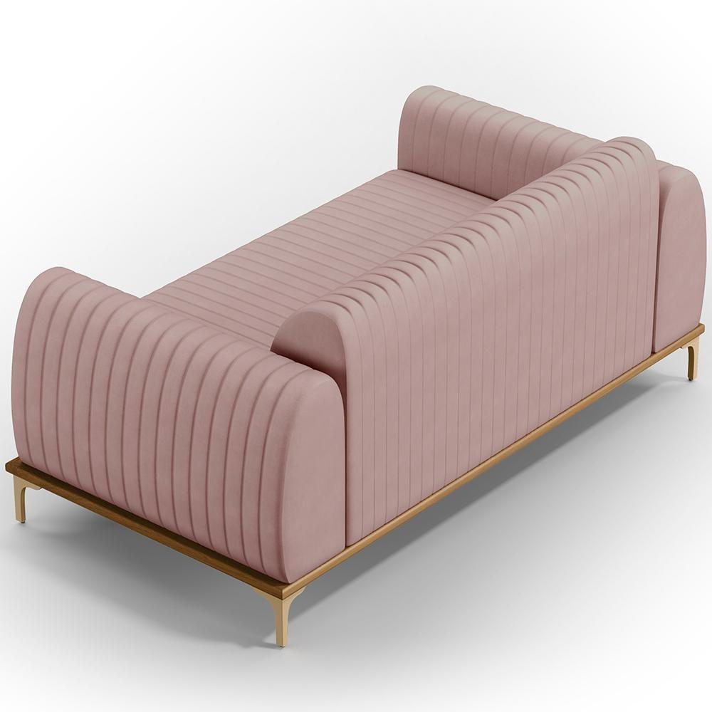 Sofá 3 Lugares Molino 180 Cm Pés D'ouro Veludo Rosê C-305 - 2