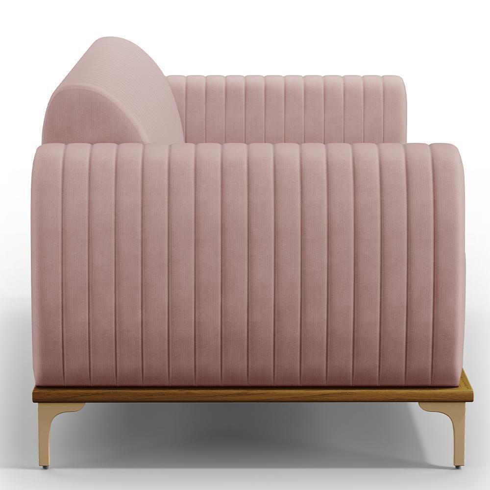 Sofá 3 Lugares Molino 180 Cm Pés D'ouro Veludo Rosê C-305 - 3