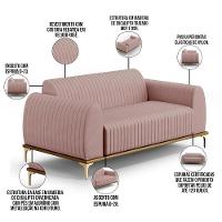 Sofá 3 Lugares Molino 180 Cm Pés D'ouro Veludo Rosê C-305 - 5