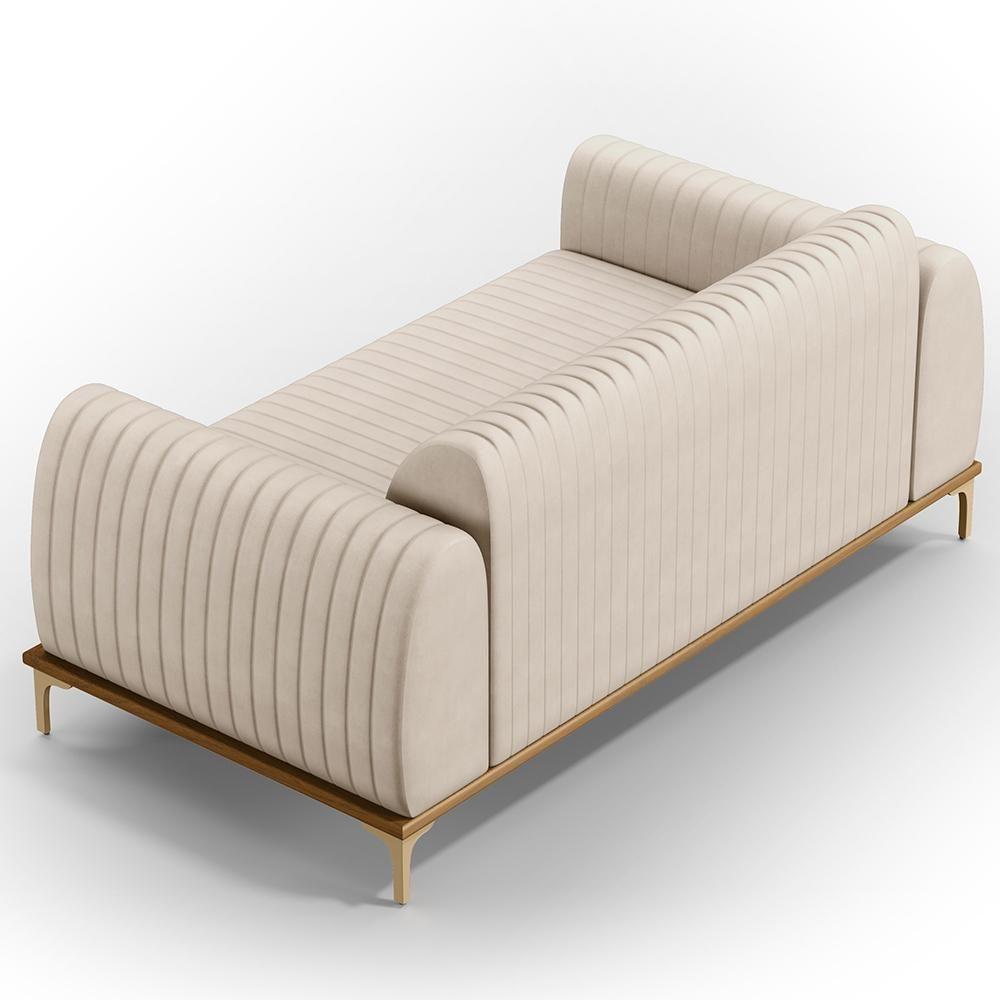 Sofá 3 Lugares Molino 180 Cm Pés D'ouro Veludo Bege C-309 - 2