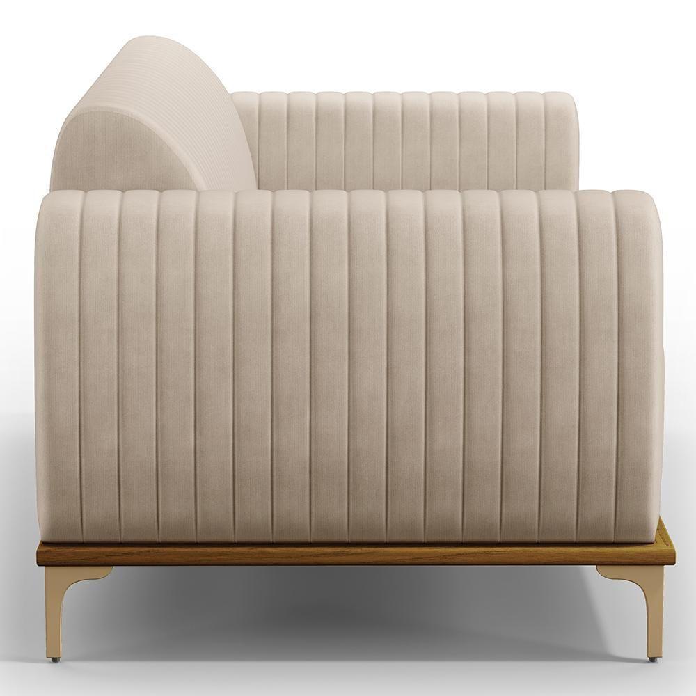Sofá 3 Lugares Molino 180 Cm Pés D'ouro Veludo Bege C-309 - 3