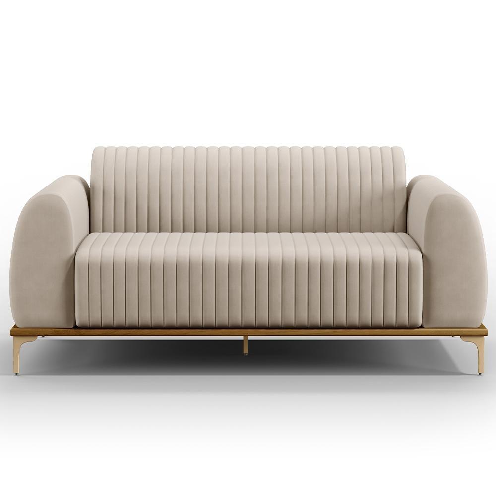 Sofá 3 Lugares Molino 180 Cm Pés D'ouro Veludo Bege C-309 - 6