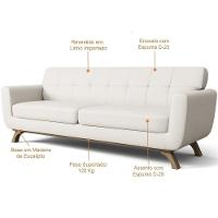 Sofá 3 Lugares Sala De Estar Miami 210 Cm Linho Cru A-430 - 3