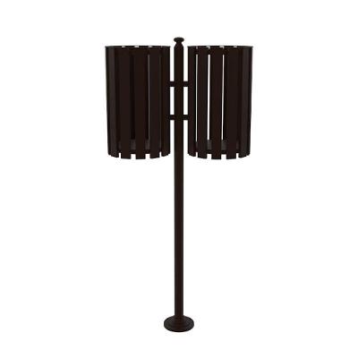 Lixeira de Rua LPDM151UTD Metal Tubular Dupla Abertura Marrom