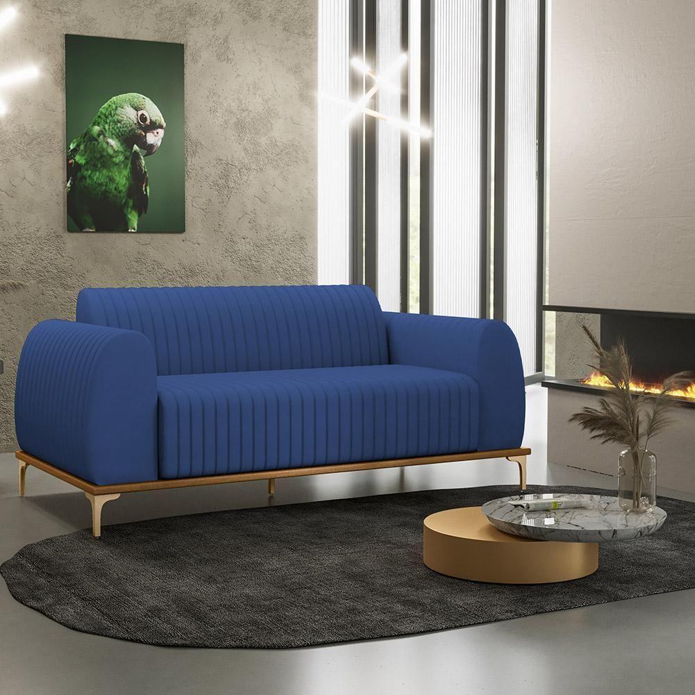 Sofá 3 Lugares Molino 210cm Pés D'ouro Azul Marinho C-304 - 7