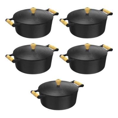 Jogo 5 Caçarolas Ferro Fundido 16CM 20CM 24CM 28CM 32CM Alça Madeira Libaneza