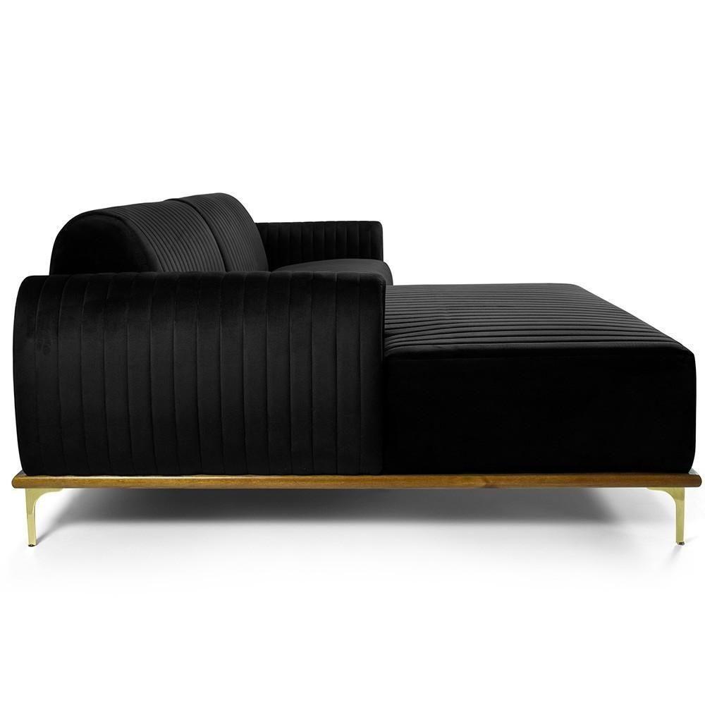 Sofá 3 Lugares Com Chaise Molino 230 Cm Preto C-300 - 2