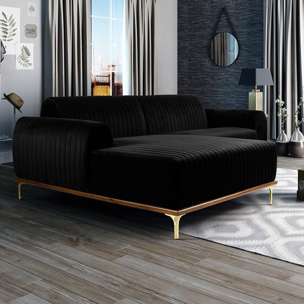Sofá 3 Lugares Com Chaise Molino 230 Cm Preto C-300 - 6