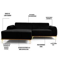 Sofá 3 Lugares Com Chaise Molino 230 Cm Preto C-300 - 9